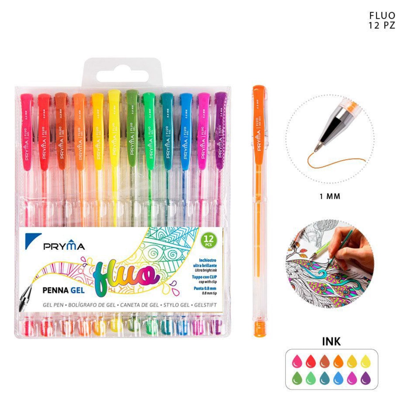 PRYMA  penna gel fluo 1mm 12pz