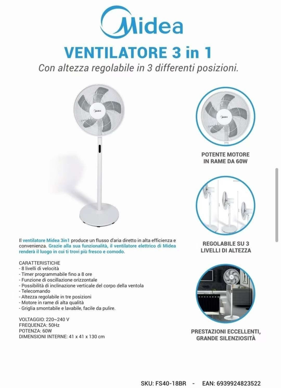 MIDEA ventilatore 3 in 1 60W