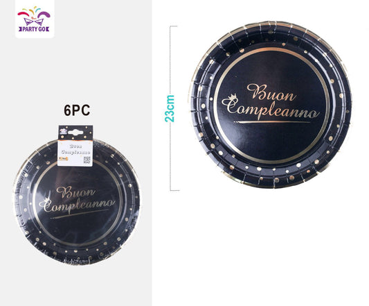 Piatto "buon compleanno" 23cm nero e oro