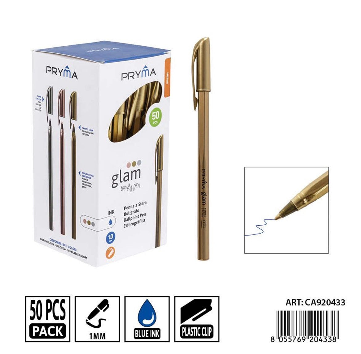 PRYMA PENNA SFERA GLAM 1MM ORO ROSA INCH.blu