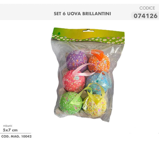 PASQUA set 6uova brillantino 5x7cm