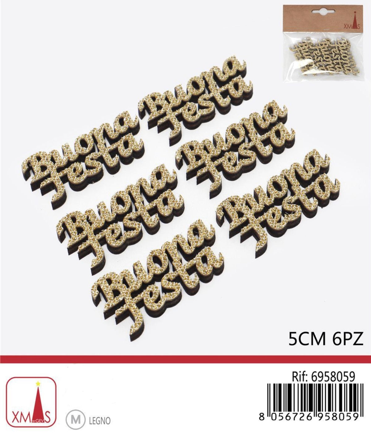 NATALIZIA scritta buona festa 5cm 6pz