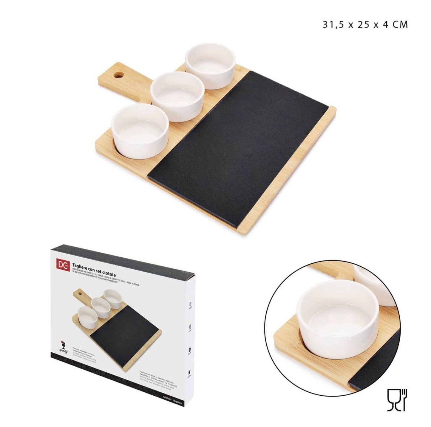 DC CASA tagliere con set ciotola ceramica 3pz