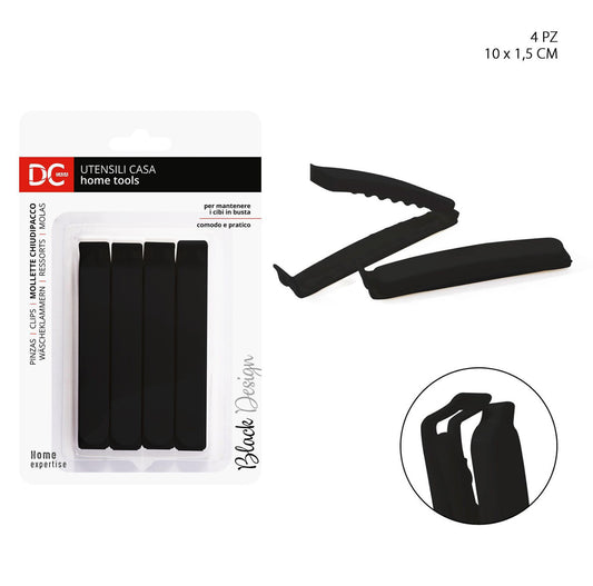 DC CASA L/BLACK mollette chiudipacco 10x1,5cm 4pz