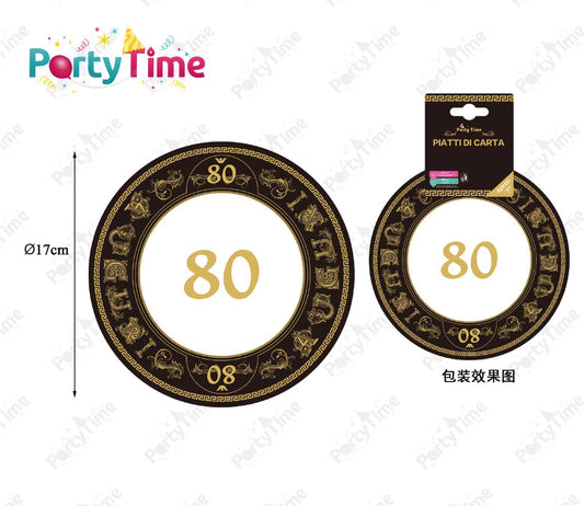 PIATTI di carta auguri 80 nero oro 17cm