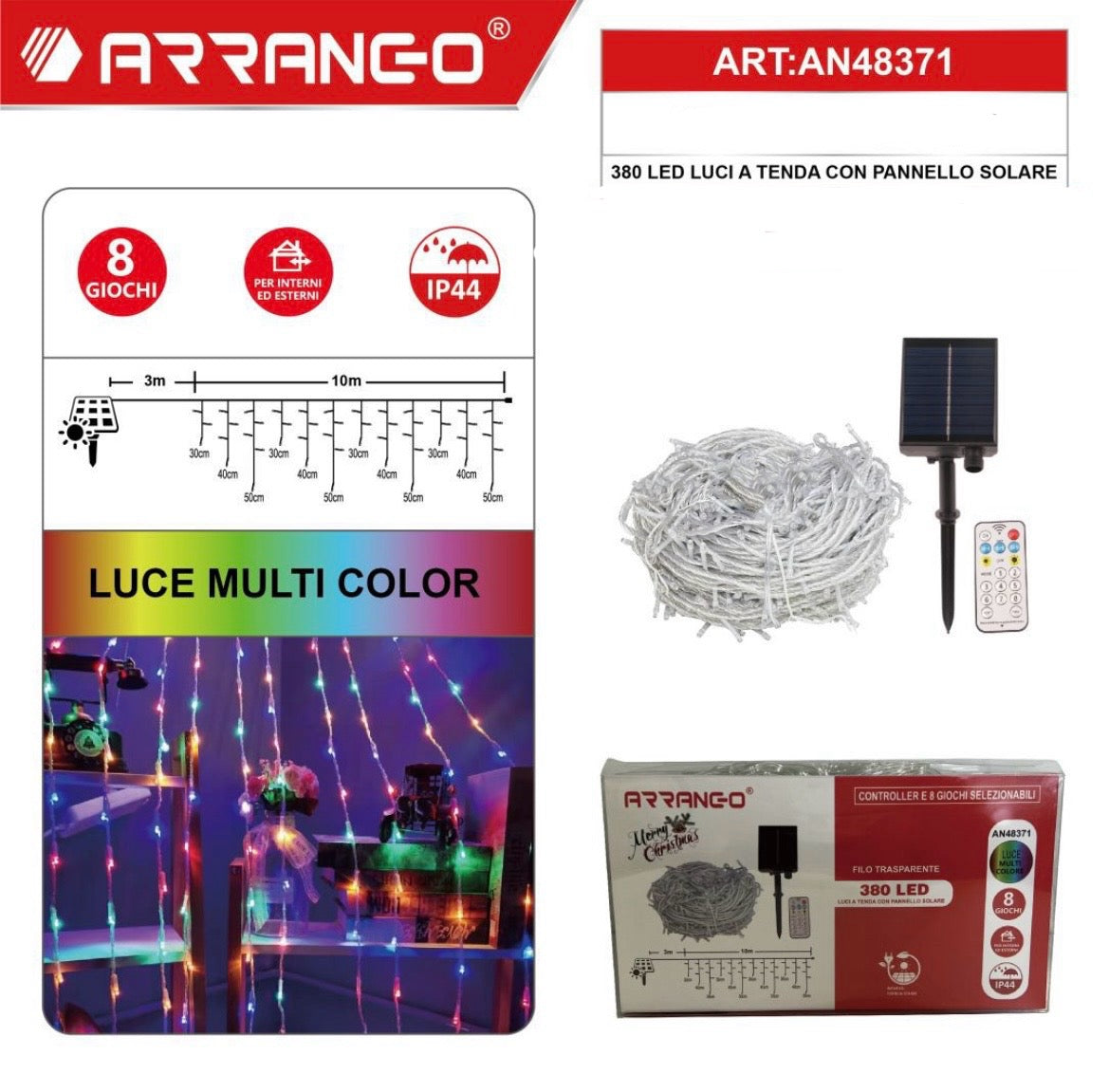 ARRANGO 380 LED a tenda con pannello solare