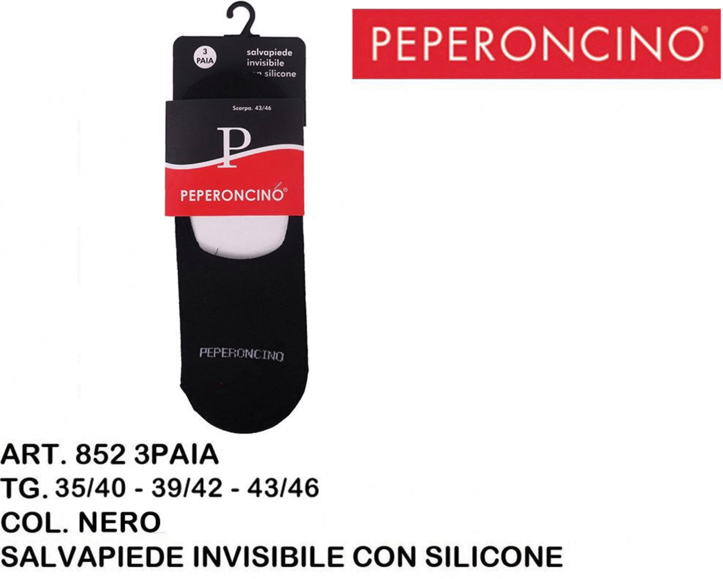 PEPERONCINO salvapiede invisibile con cotone 852 3paia nero