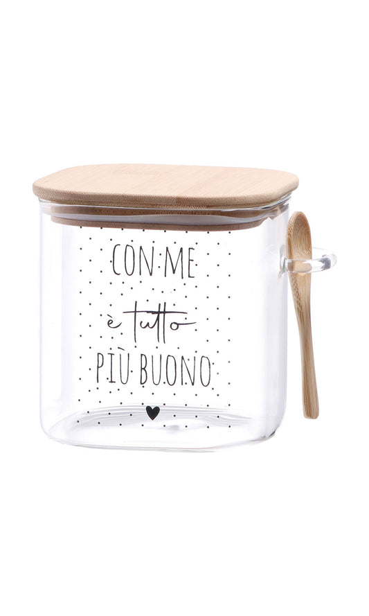 Barattolo in vetro borosilicato con coperchio e cucchiaio in bamboo