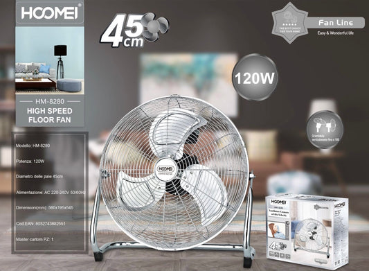 HOOMEI ventilatore tifoso di fila cromato 120W HM-8280