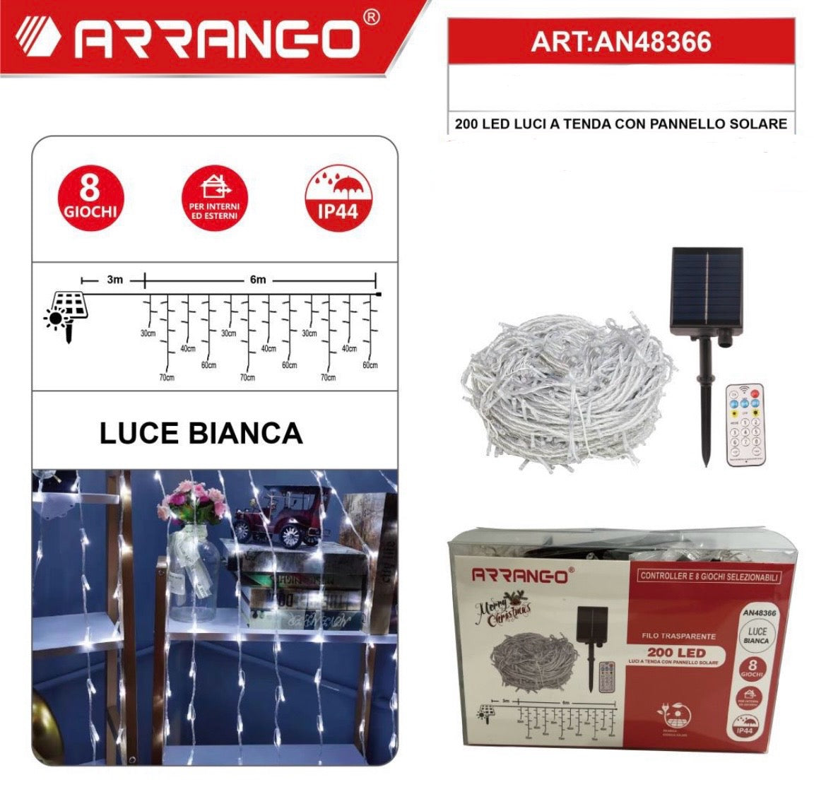 ARRANGO 200LEDva tenda con pannello solare