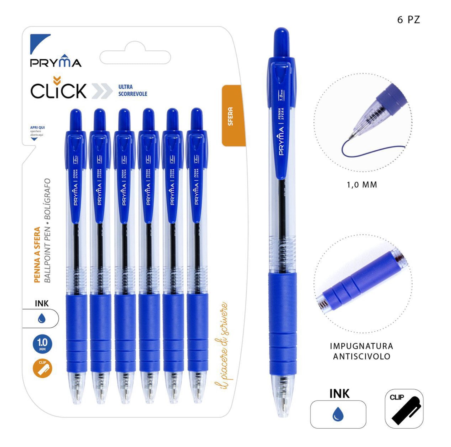 PRYMA penna a sfera scatto 1.0mm 6pz blu