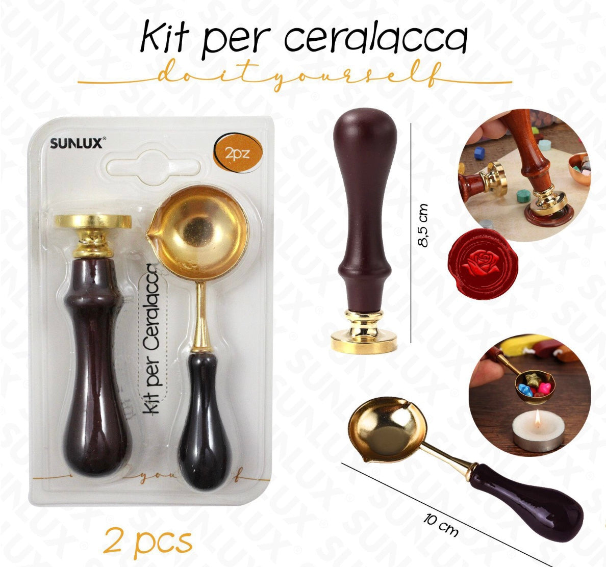 KIT per ceralacca timbro-cucchiaio 2pz