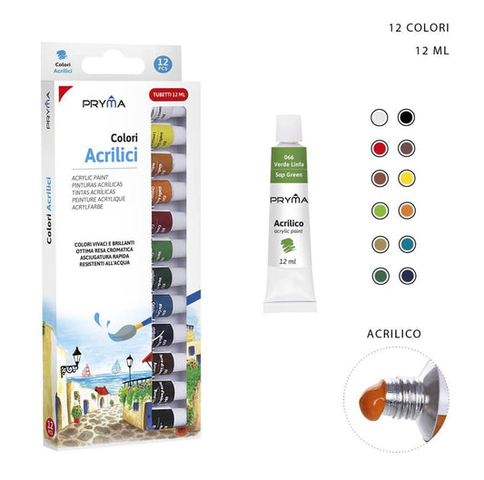 PRYMA COLORE ACRILICO TUBO 12ML 12PZ