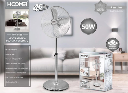 HOOMEI ventilatore cromato a piantana  50W