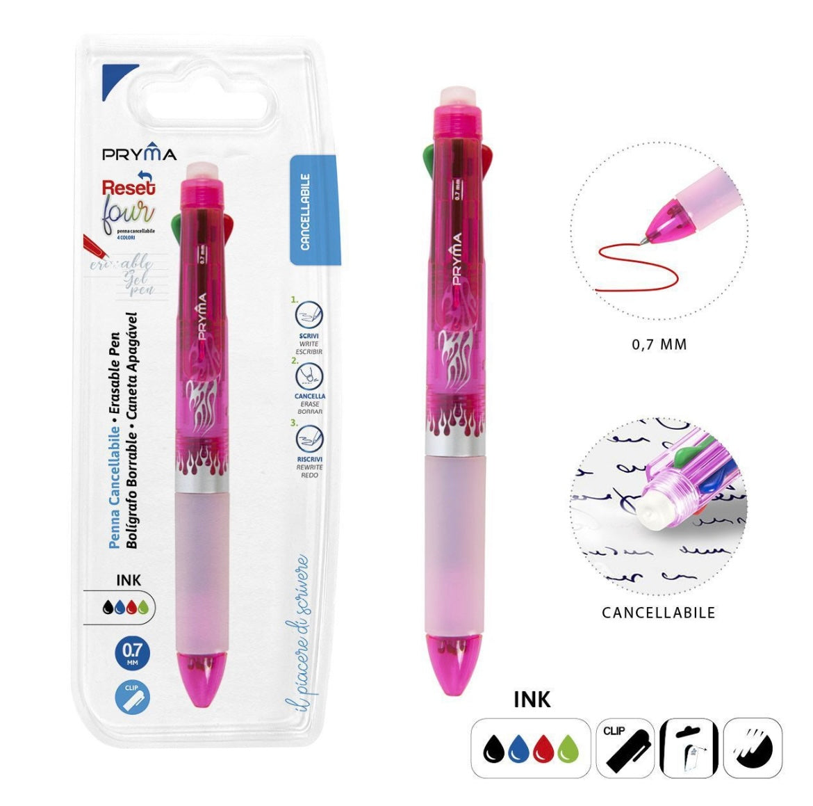 PRYMA PENNA CANCELLABILE 4COLORI 0.7MM ROS BL.