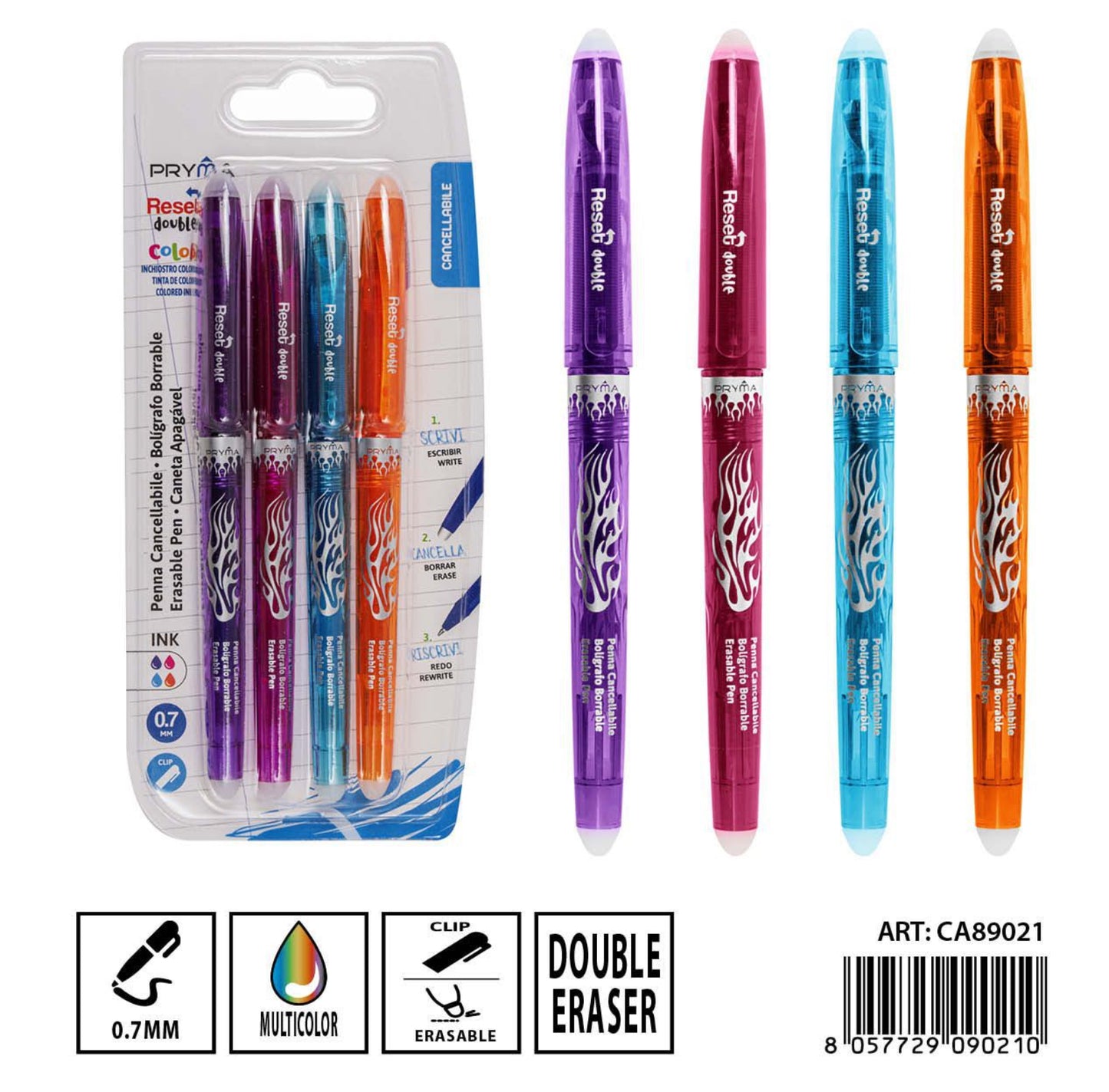 PRYMA Penna cancellabile colorate 0.7mm 4pz