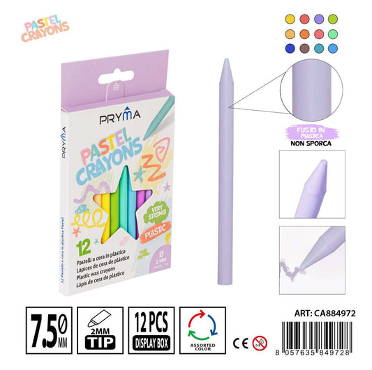 PRYMA pastelli cera plastica 7.5x115mm 12pz pastel