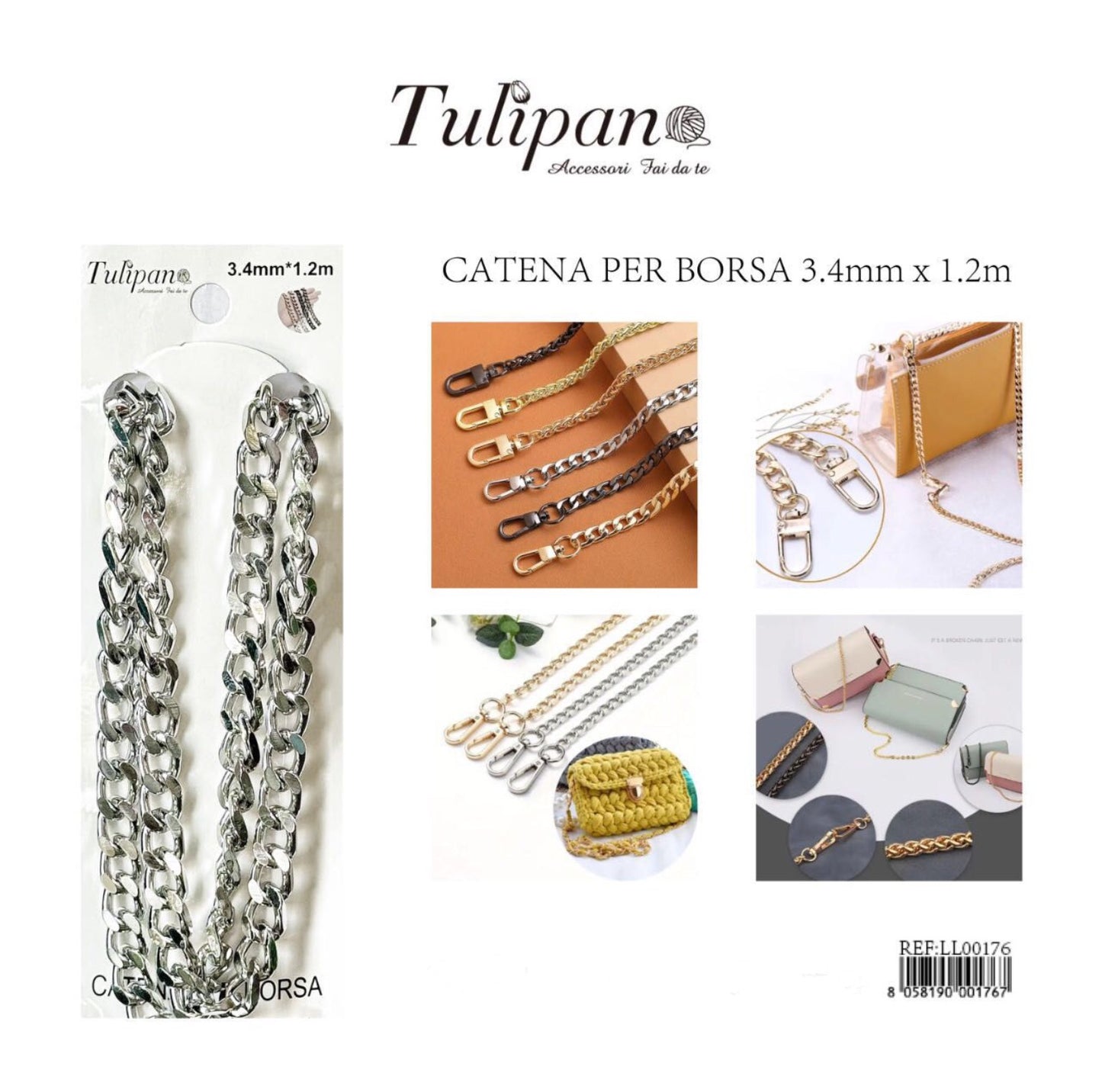 CATENA per borsa argento 3.4mmx1.2m