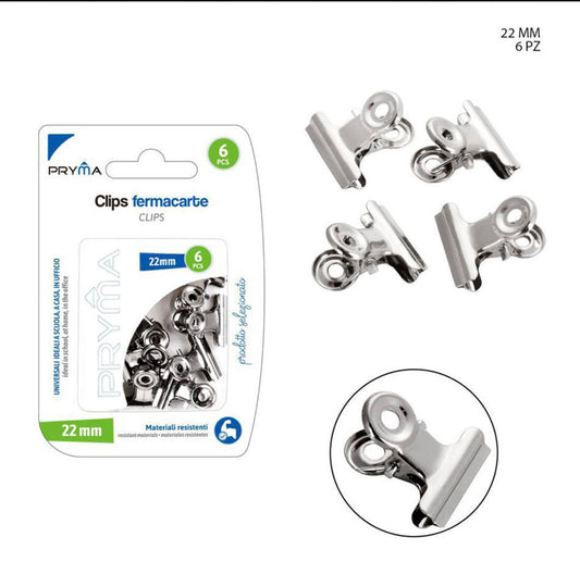 PRYMA CLIPS FERMACARTE E/CROMATO 22MM 6PZ