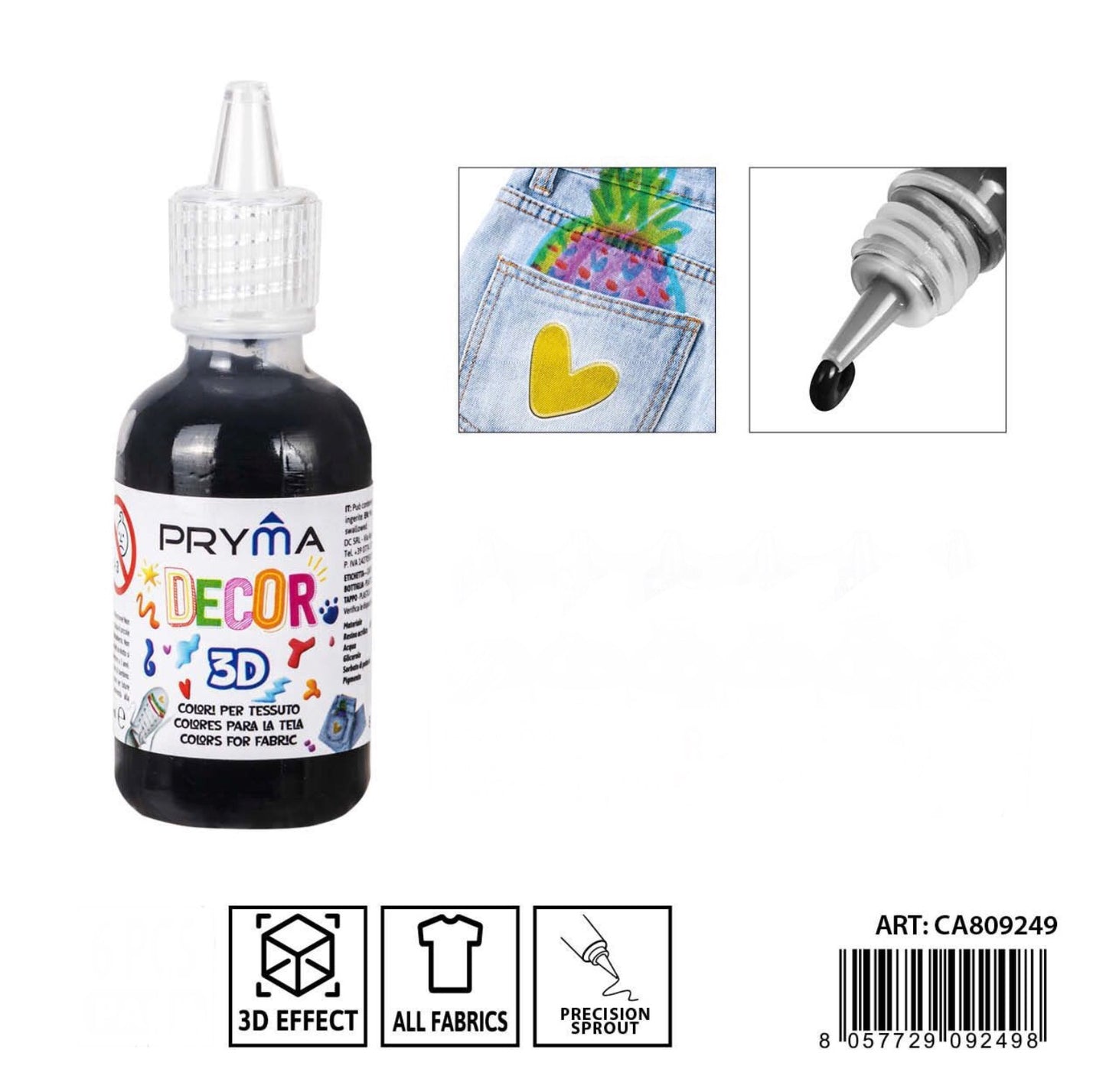 PRYMA colore tessuto 3D paintex 30ml nero