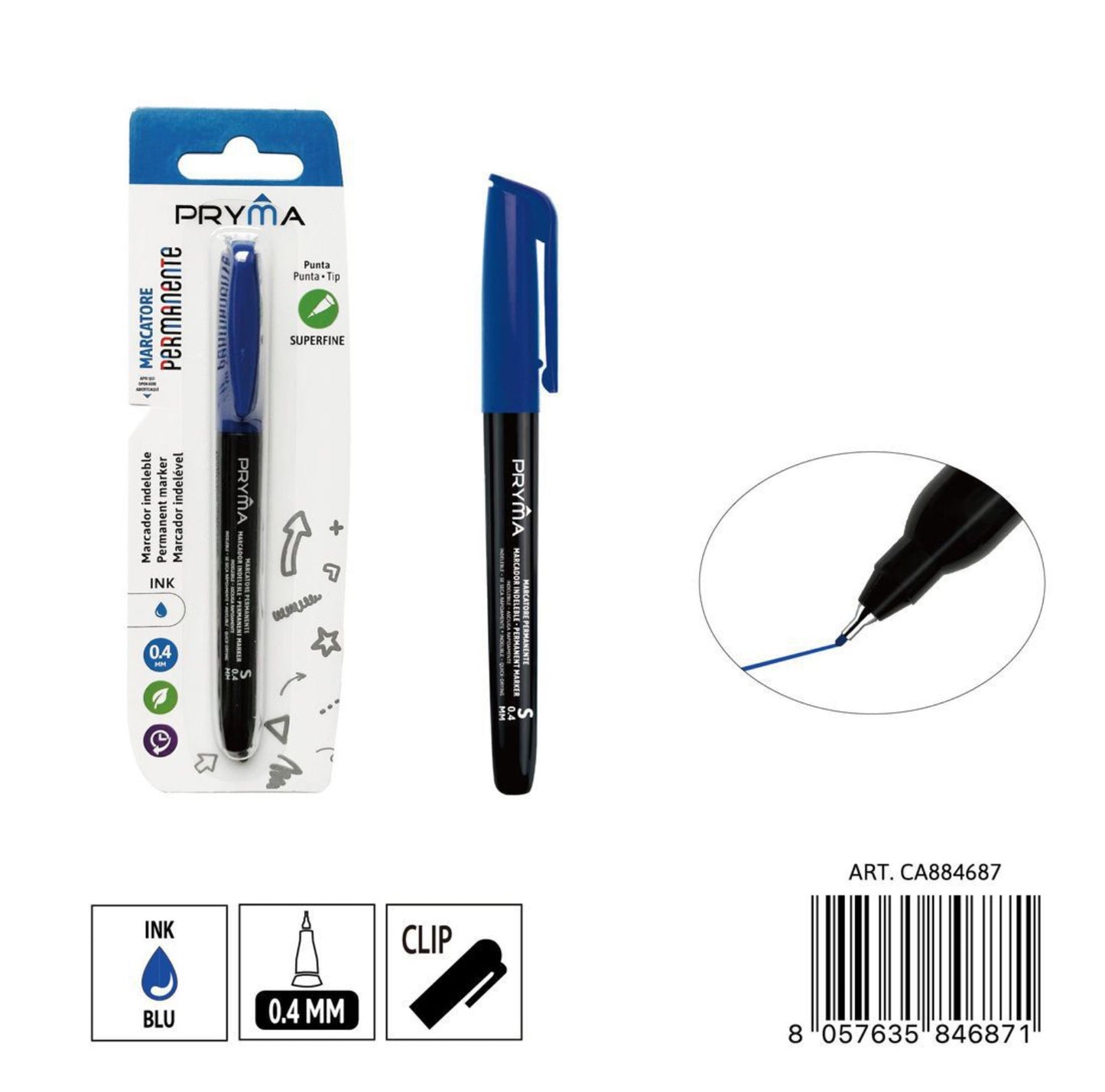 PRYMA  marcatore permanente punta S 0.4mm blu