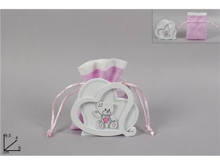 ROCORDO NASCITA SACCHETTO C/CUORE ORSETTO ROSA