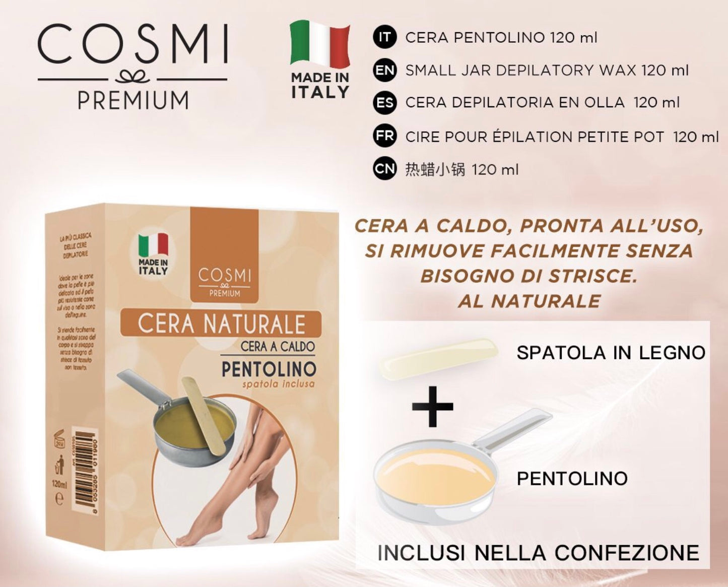 COSMI cera naturale con pentolino microonde