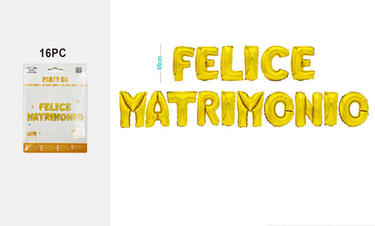 Set palloncini mylar oro "FELICE MATRIMONIO"