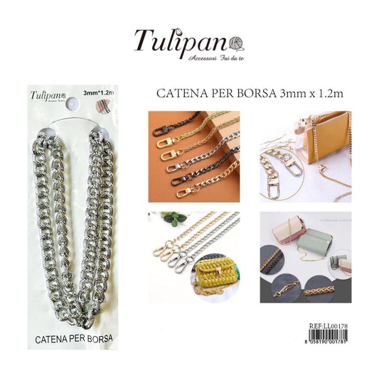 CATENA per borsa argento 3mmx1.2m