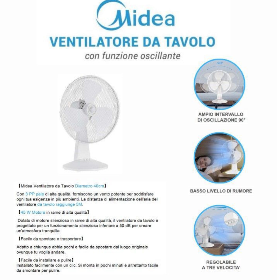 MIDEA ventilatore da tavolo 40W