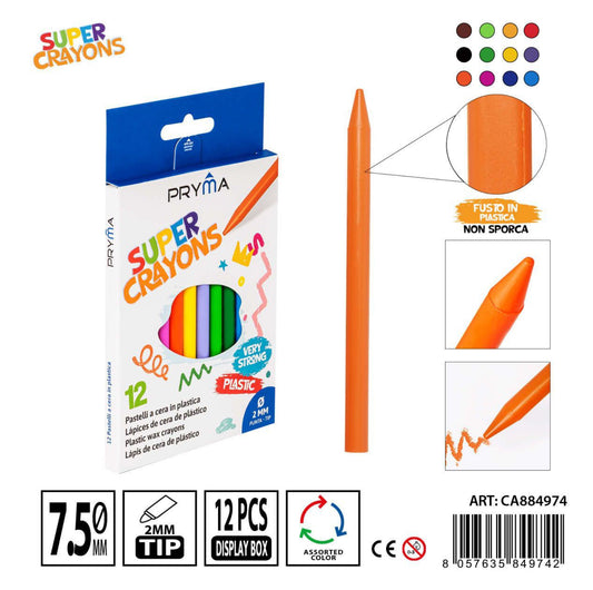 PRYMA pastelli cera plastica 7.5 x115mm 12pz color
