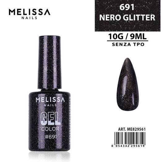 MELISSA SMALTO GEL UNGHIE 9ML N.691 NERO GLITTER