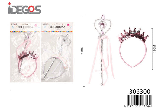 SET DI ACCESS/BACCHETTA PAILLETTE CORONE ROSA/BIANCO