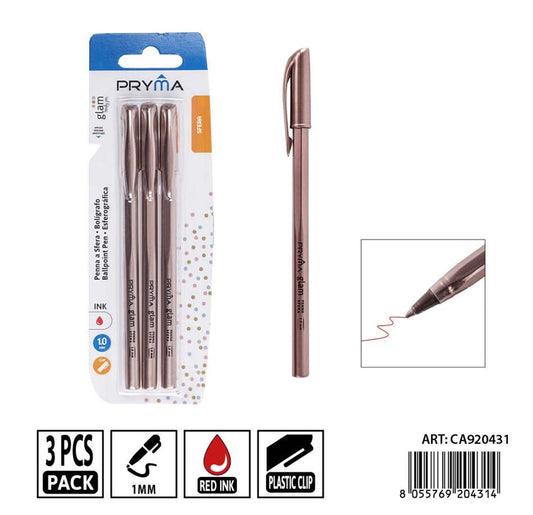 PRYMA penna sfera GLAM 3pz rosso