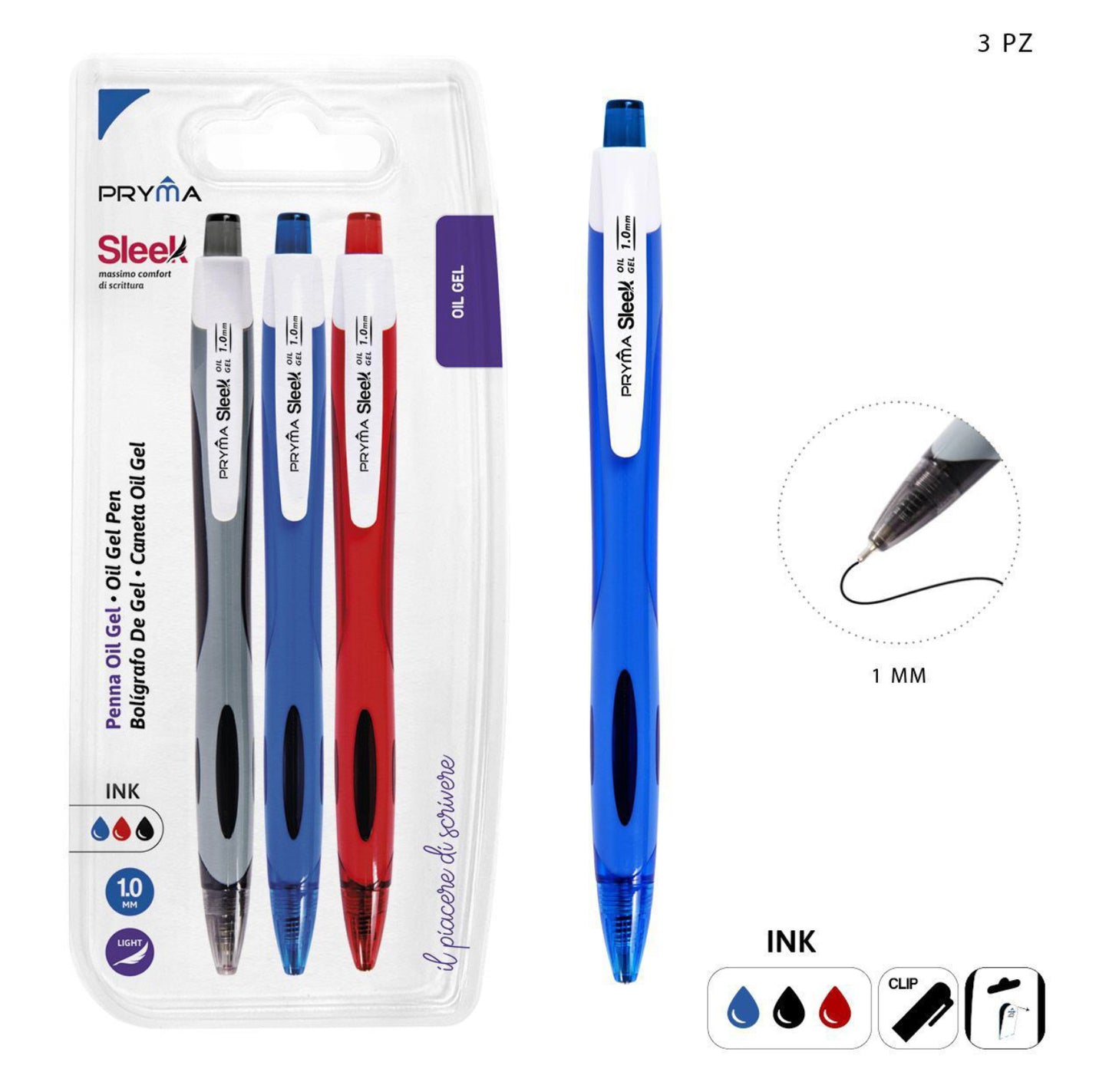 PRYMA Penna gel oil SLEEK 1.0mm 3pz
