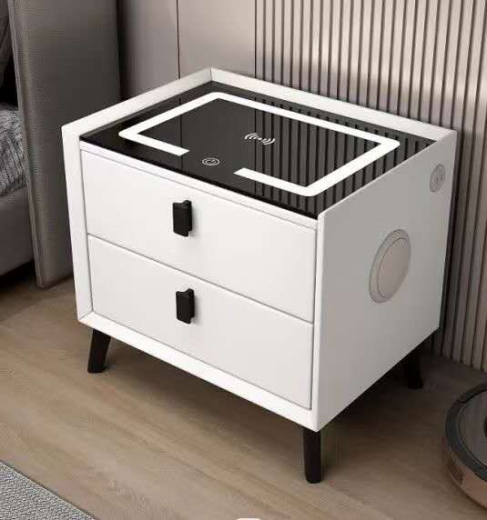 COMODINO bianco LED +ricarica wireless e porta USB