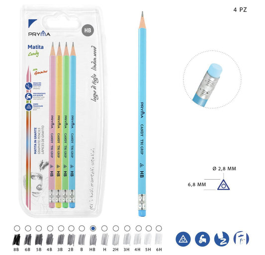PRYMA matita candy pastello con gommino