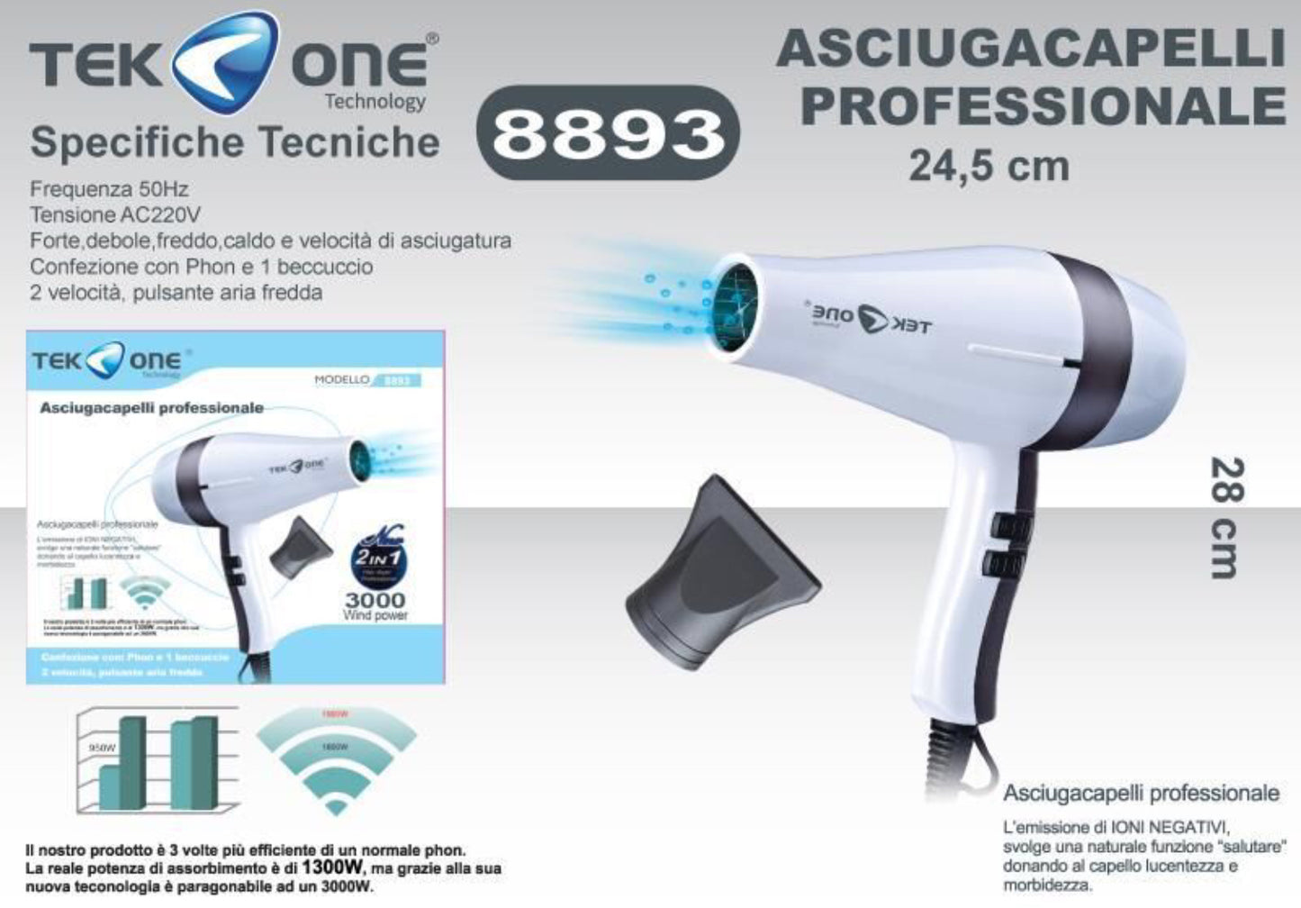 TEK ONE asciugacapelli professionale mod.8893
