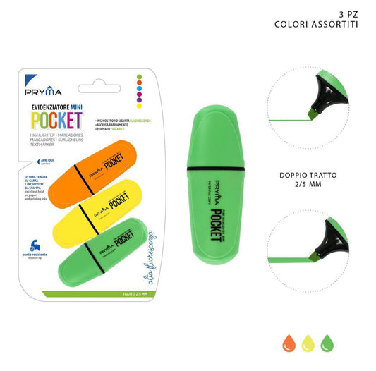 PRYMA EVIDENZ.MINI POCKET P/SCALP.2/5MM 3PZ FLUO