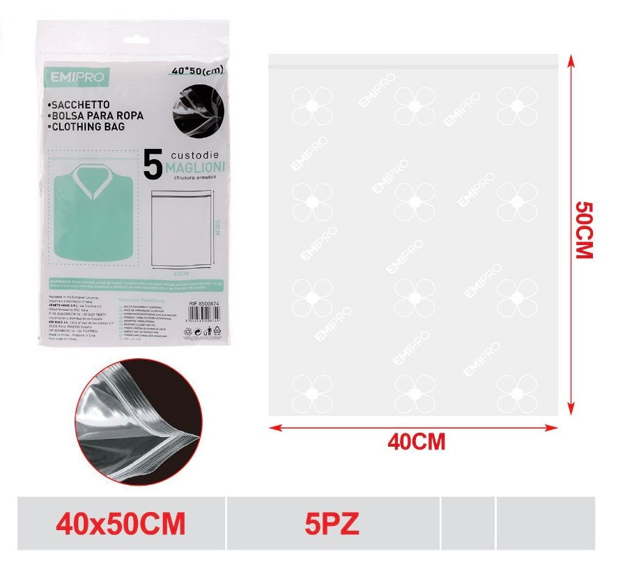 EMI SACCHETTO PER VESTITI CON CHIUSURA 40*50CM 5PZ