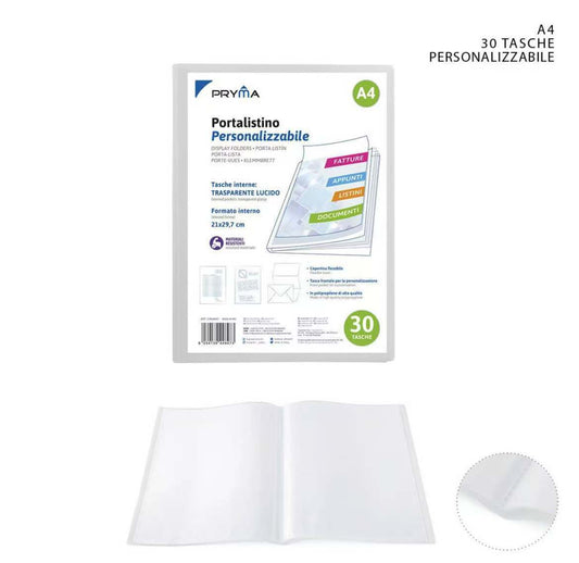 PRYMA PORTALISTINO  PERSONALIZZABILE A4 30tasche